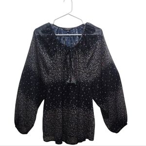 Liverpool 2X Navy Floral Sheer Peasant Chiffon Blouse Boho Cottagecore Fairy